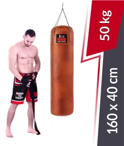 Worek bokserski Premium ze skóry naturalnej 160 x 40 cm 50 kg brązowy